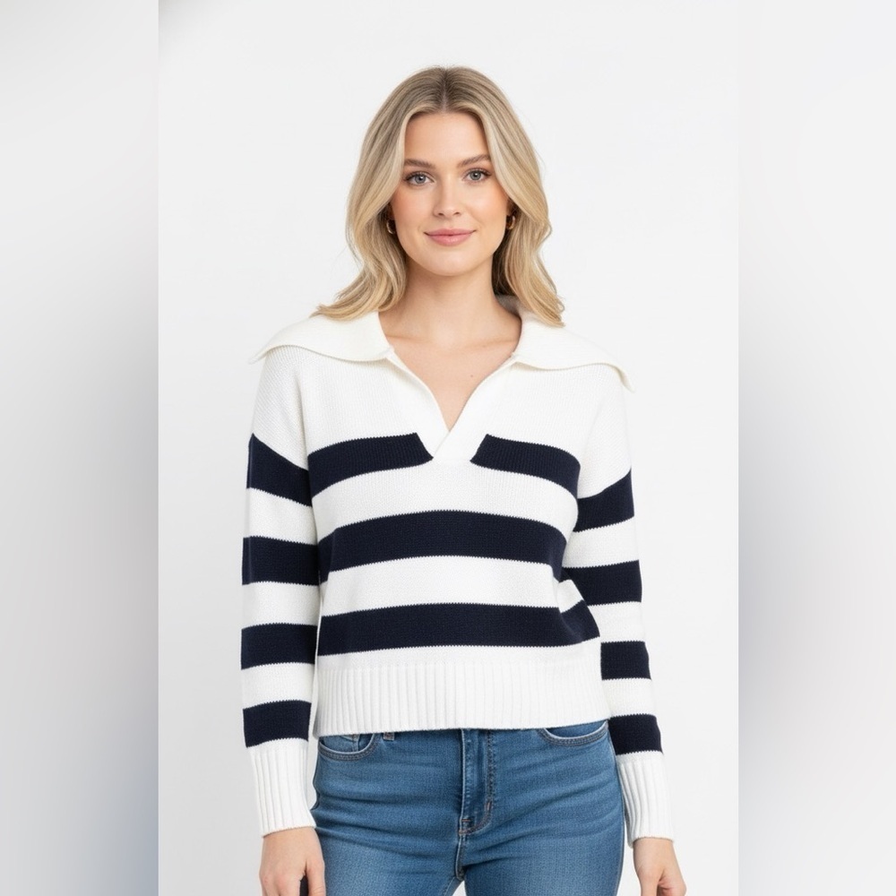 Sincerely Jules blue & white striped knit preppy sweater size small hew with tag